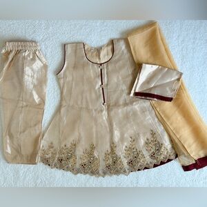 Elegant Cream and Gold Embroidered Outfit